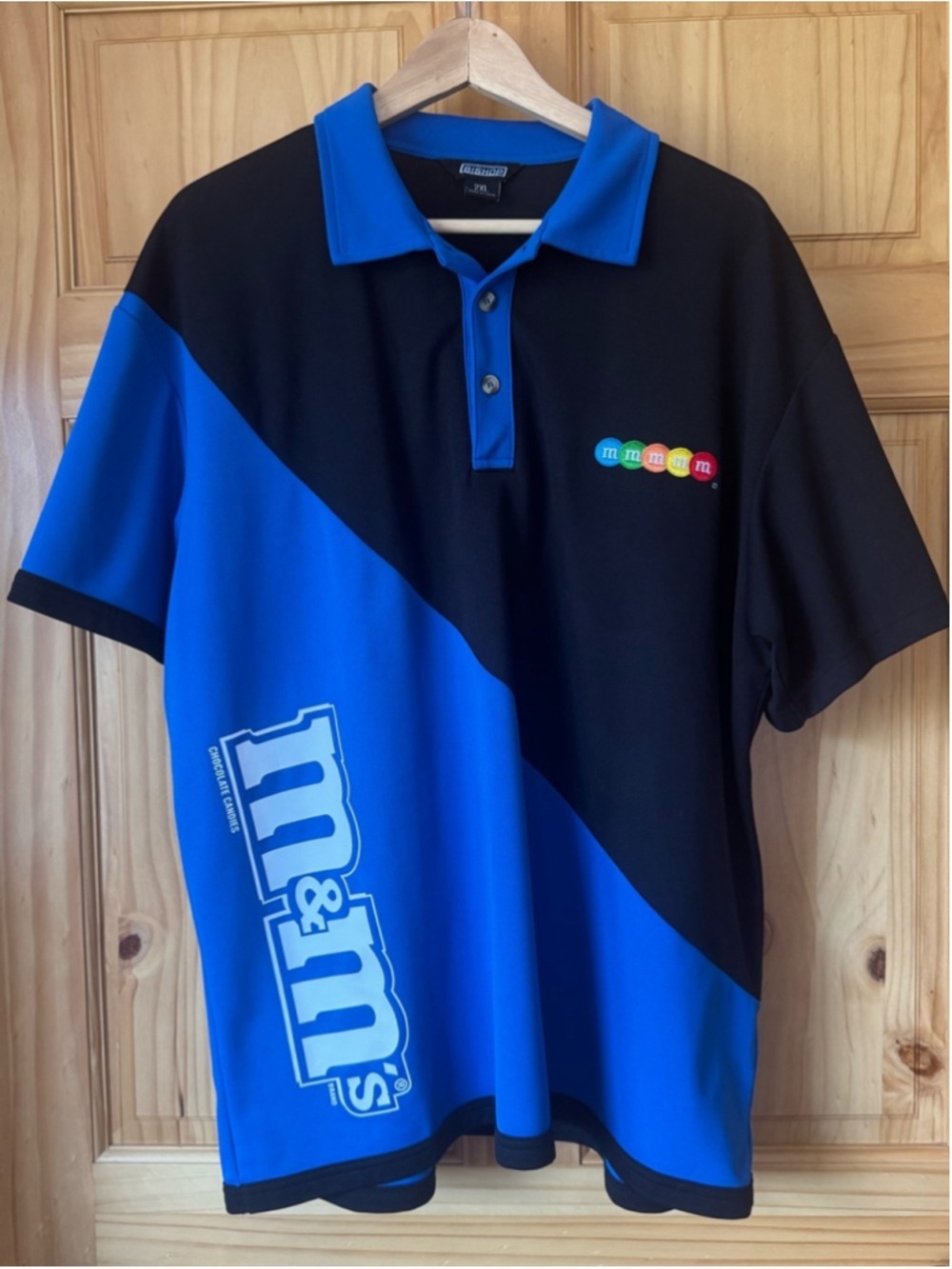 M&M's Bishop Racing Polo Black and Royal Blue Men's 2XL